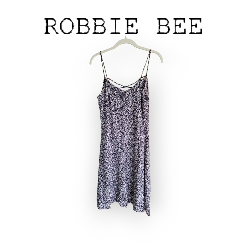 Vintage 1993 Robbie Bee Floral Rayon Slip Dress Soft Grunge Navy M L 90s florals